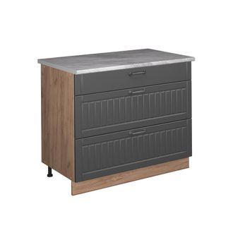 Vicco Mueble Bajo De Cocina Fame-line, Gris Oscuro/roble Dorado, 100 Cm, Et M&aacute;rmol, Vicco