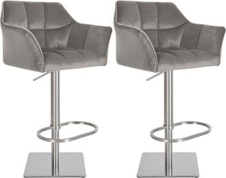 Clp Clp - Lote De 2 Taburetes De Bar Damaso Funda De Terciopelo Gris Acero Inoxidable