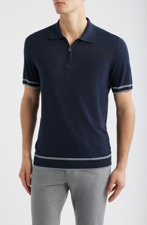 BOSS Norbertino Cotton Short Sleeve Tipped Sweater in Dark Blue at Nordstrom, Size Xx-Large