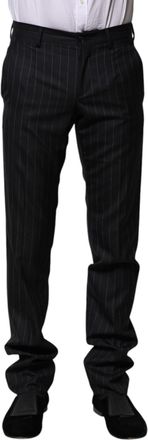 Dolce & Gabbana Mens Black Wool Striped Formal Pants Virgin