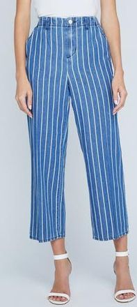 L'agence Zayne High Waist Crop Wide Leg Trouser Jeans in Denim Stripe at Nordstrom Rack, Size 24