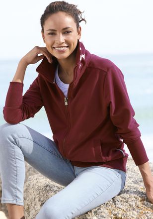 Elbsand Sweatjacke ELBSAND Alvis, Damen, Gr. XXL (44), weinrot, angeraute Sweatware, Obermaterial: 95% Baumwolle, 5% Elasthan, unifarben, figurumspielend h&uuml;ft