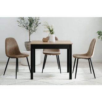 Finori Mesa De Comedor Capri - Roble Artesanal Y Negro - Cuadrada - 4 Personas - 90 X 67 X 76 Cm