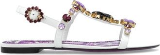 Dolce & Gabbana Leren sandalen met glinsterende kristallen - Dames - Sandalen - Wit - 37 1/2 EU - Leer - Schoenen