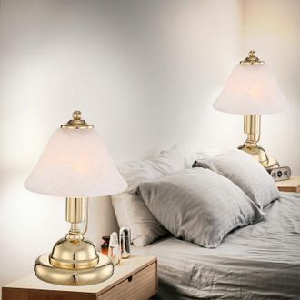 ETC Shop Set di 2 luci notturne faretti da lettura in ottone dorato ottiche in alabastro lampade in vetro interruttore tattile