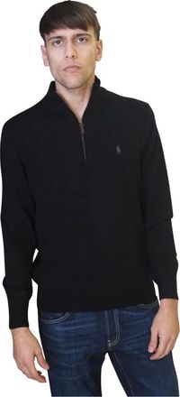 Ralph Lauren Truien & Vesten, Heren, Zwart, S, Wol, Wollen trui met halve rits
