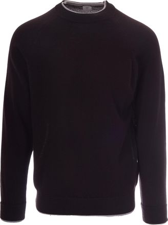 Eleventy Burgundy Wool Sweater with Contrasting Double-Layered Details
