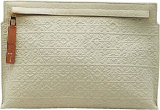 Loewe Brown Light Green Canvas Leather Clutch Bag (Pre-Owned)