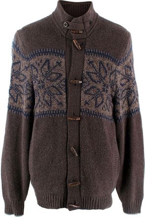 Brunello Cucinelli Brown Cashmere Intarsia Knit Cardigan Size L