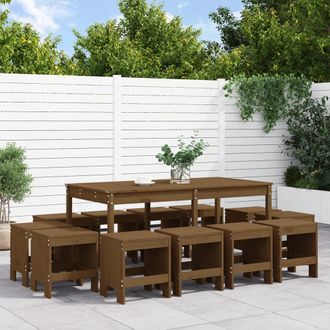 Berkfield Home 13 Piece Garden Dining Set Honey Brown Solid Wood Pine