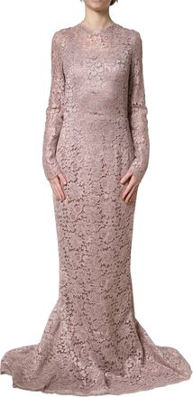 Dolce & Gabbana Womens Lace Long Sleeves Evening Gown Pink Viscose Nylon Cotton