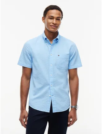 Tommy Hilfiger Mens Regular Fit Seersucker Shirt - Vessel Blue - XXL