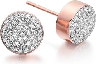 Monica Vinader Ava Diamond Button Stud Earrings, Rose Gold Vermeil on Silver