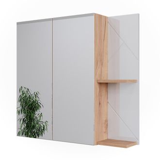 Vicco Armario Con Espejo De Ba&ntilde;o Irma, Goldkraft Roble/blanco Alto Brillo, 80 X 75 Cm
