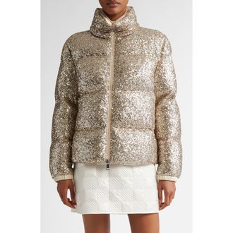 Moncler Anternes Sequin Down Puffer Jacket in Yellow Gold at Nordstrom, Size 1