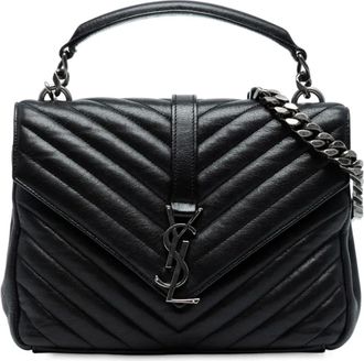 Saint Laurent 2016 Medium Quilted Chevron Sheepskin College satchel - Black