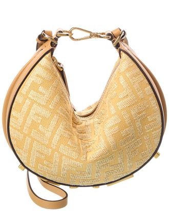 Fendi Fendi Fendigraphy Mini Ff Raffia & Leather Hobo Bag