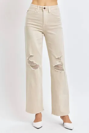 Judy Blue High Waist 90S Straight Denim Jeans In Bone