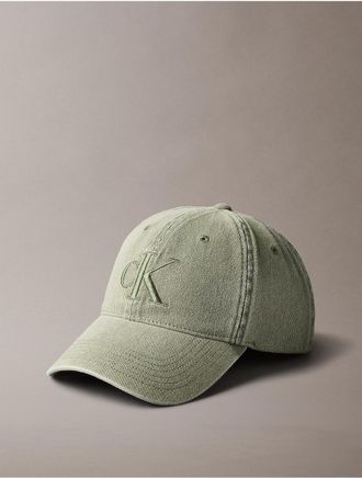 Calvin Klein Mens Embroidered Monogram Garment-Dyed Cap - Green