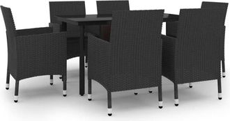 vidaXL Set Comedor De Jard&iacute;n 7 Pzas Y Cojines Rat&aacute;n Sint&eacute;tico Y Vidrio Vidaxl
