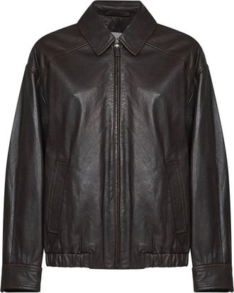 Max Mara Jassen, Dames, Bruin, S, Leer, Bomberjack