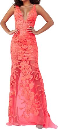 Jovani Floral Sequin Prom Dress In Fuchsia