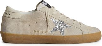 Golden Goose Beige Suede Low-Top Sneakers with Silver Glitter Star Accent