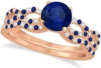 Allurez Blue Sapphire & Diamond Infinity Style Bridal Set 18k Rose Gold 1.69ct
