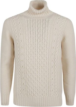 Drumohr Aran Knit Turtleneck Sweater In Creamy Lambswool