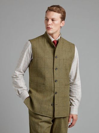 Oliver Brown Gilet - Moss Windowpane Tweed
