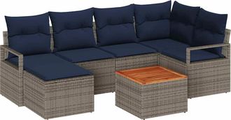 vidaXL Conjunto De Sof&aacute;s De Jard&iacute;n 7 Uds. Gris Rat&aacute;n Sint&eacute;tico Vidaxl