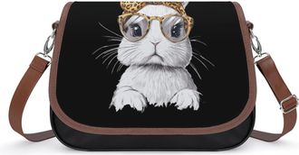 Generic Rabbit with Leopard Glasses Womens Crossbody Bag Fashion Shoulder Handbags Message Tote Bag with Adjustable Strap