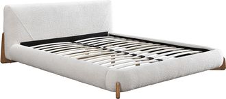 Vente-Unique Cama 160 x 200 cm - Tela rizada - Blanco y natural - GAMURA