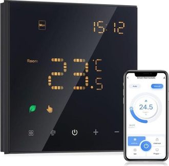 OEM Termostato Inteligente Negro Para Radiador El&eacute;ctrico, Programable Por Wi-fi, De Pared, 16 A, Con Mando A Distancia Tuya