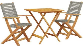 vidaXL 3 Piece Bistro Set Grey Poly Rattan and Solid Wood Vidaxl