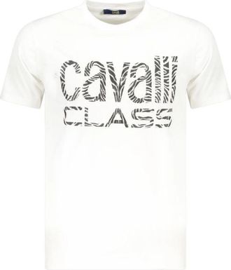 Cavalli Logo Katoenen T-Shirt - Heren - T-shirts - Wit - L - Katoen - Tops