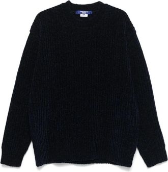 Junya Watanabe Blauwe Ribgebreide Crew Neck Sweater - Heren - Ronde hals truien - Blauw - S - Truien & Vesten