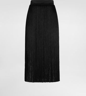 Dolce & Gabbana Long Fringed Skirt In Satin - Woman Skirts Black 40