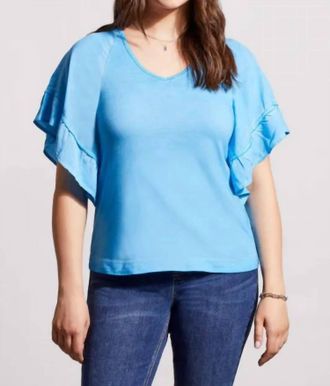 Tribal V-Neck Raglan Combo Sleeve Top In Azure