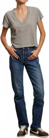 perfectwhitetee Rosie V Neck Tee In Black/ivory