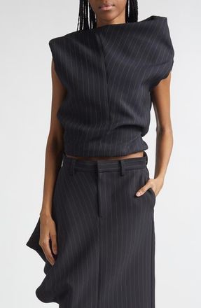 sacai Pinstripe Twill Pullover in Black Stripe at Nordstrom, Size 3