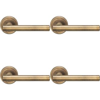 Loops 4x PAIR Straight T Bar Handle on Round Rose Concealed Fix Antique Brass in Metallics