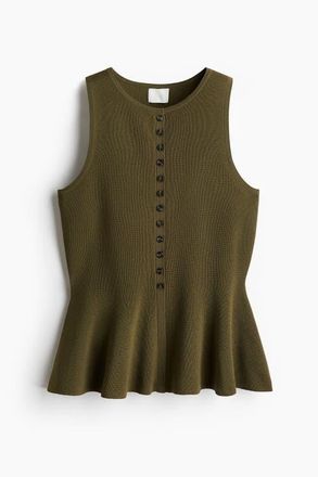 H&M Rib-knit Peplum Waistcoat in Dark Khaki Green at Nordstrom, Size Xx-Large
