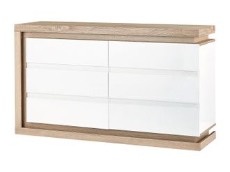 Vente-Unique C&oacute;moda de 6 cajones - Con LEDs - MDF - Blanco lacado y natural - FLARANCIA