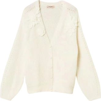 Twinset Cardigan con fiori alluncinetto - - Knitwear - Donna - Bianco - XS