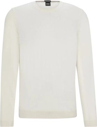 HUGO BOSS Wollen trui met ronde hals Offwhite - Heren - Ronde hals truien - Wit - XL - Wol - Truien & Vesten
