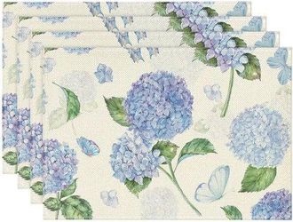 OEM Manteles Individuales Con Estampado Floral - Lino - Varios Colores - Manteles Individuales Grandes - 45x30cm - Juego De 4