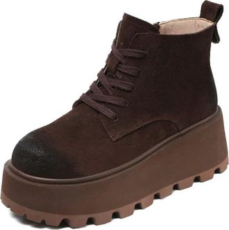 Generic NYSBH Retro Style Height Increasing Ankle Boots Handmade Cow Suede Chunky Platform Wedges Heel Winter Warm Boots