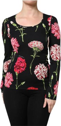 Dolce & Gabbana Tops, Dames, Veelkleurig, XS, Zwart Bloemen Lange Mouw Blouse Top