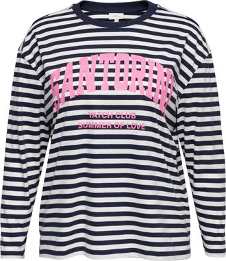 Only Carmakoma Langarmshirt ONLY CARMAKOMA CARSARAH LIFE L/S O-NECK BLOUSE JRS, Damen, Gr. XL, navy blazer stripes:cloud dancer, Jersey, Obermaterial: 100% Baumwolle